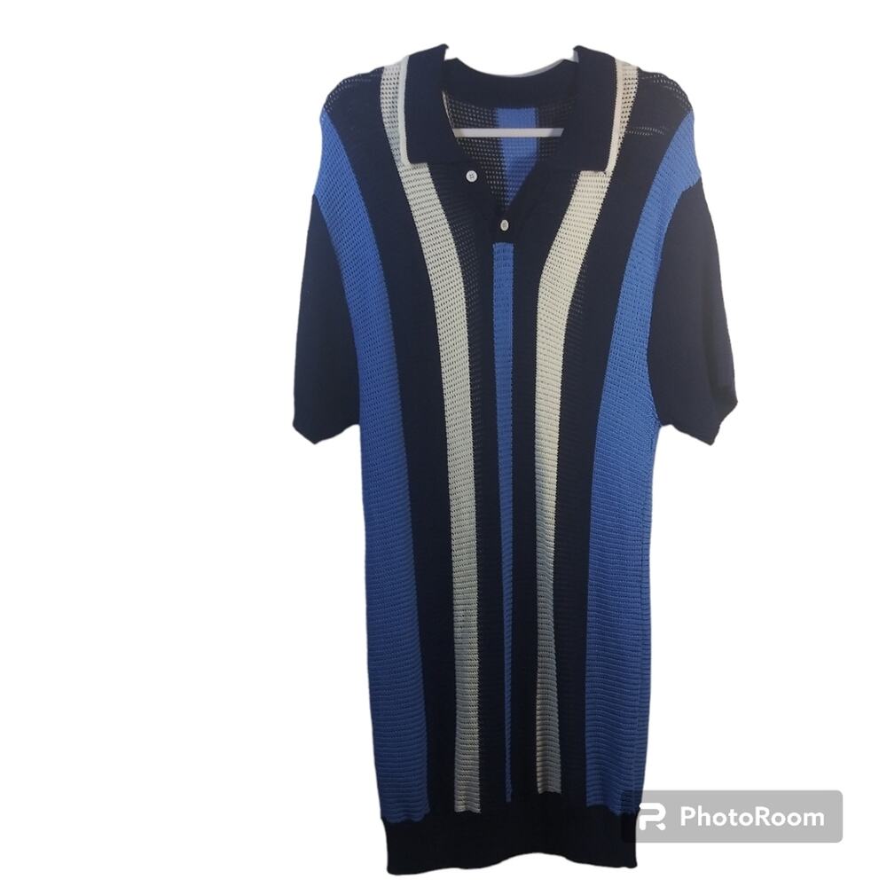 Dazy Blue Stripe Nautical Open Knit Sweater Dress Tunic Size XL